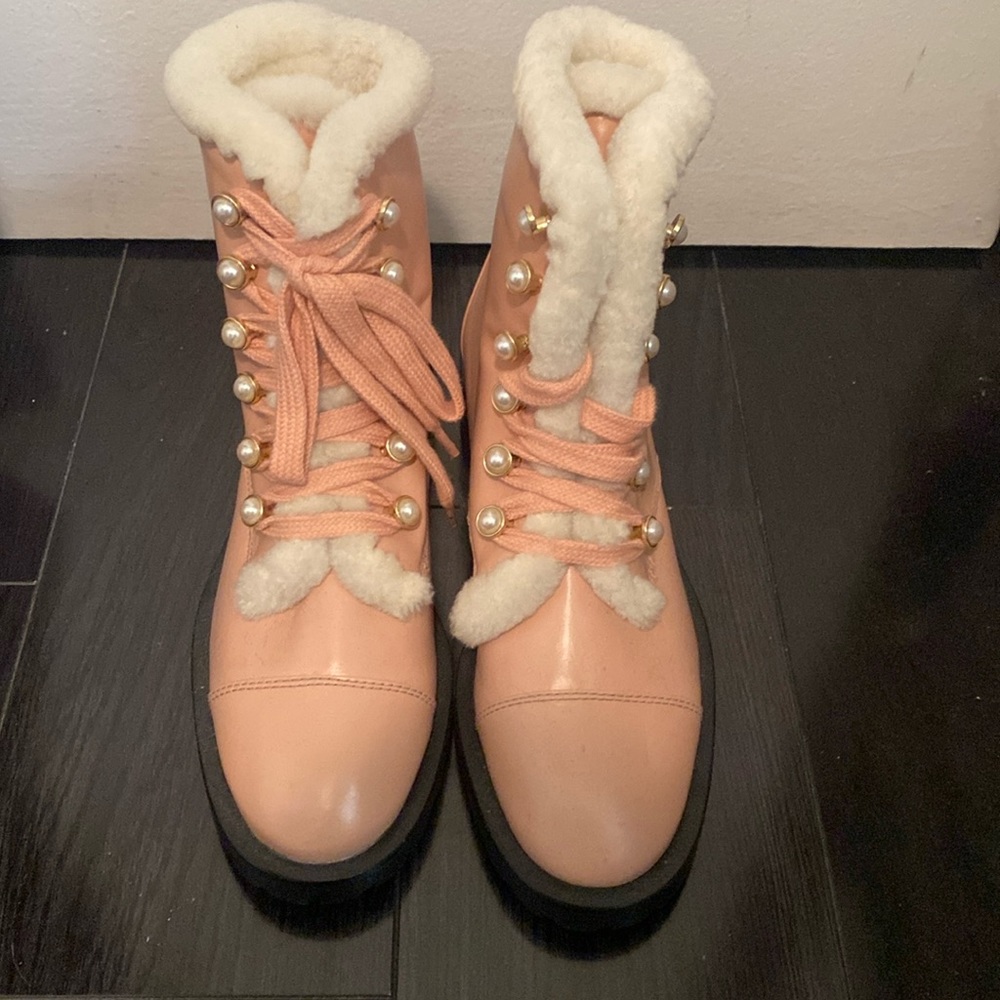 Brand New Stuart Weitzman Pink Leather, Sherpa Lined Ankle Boots
